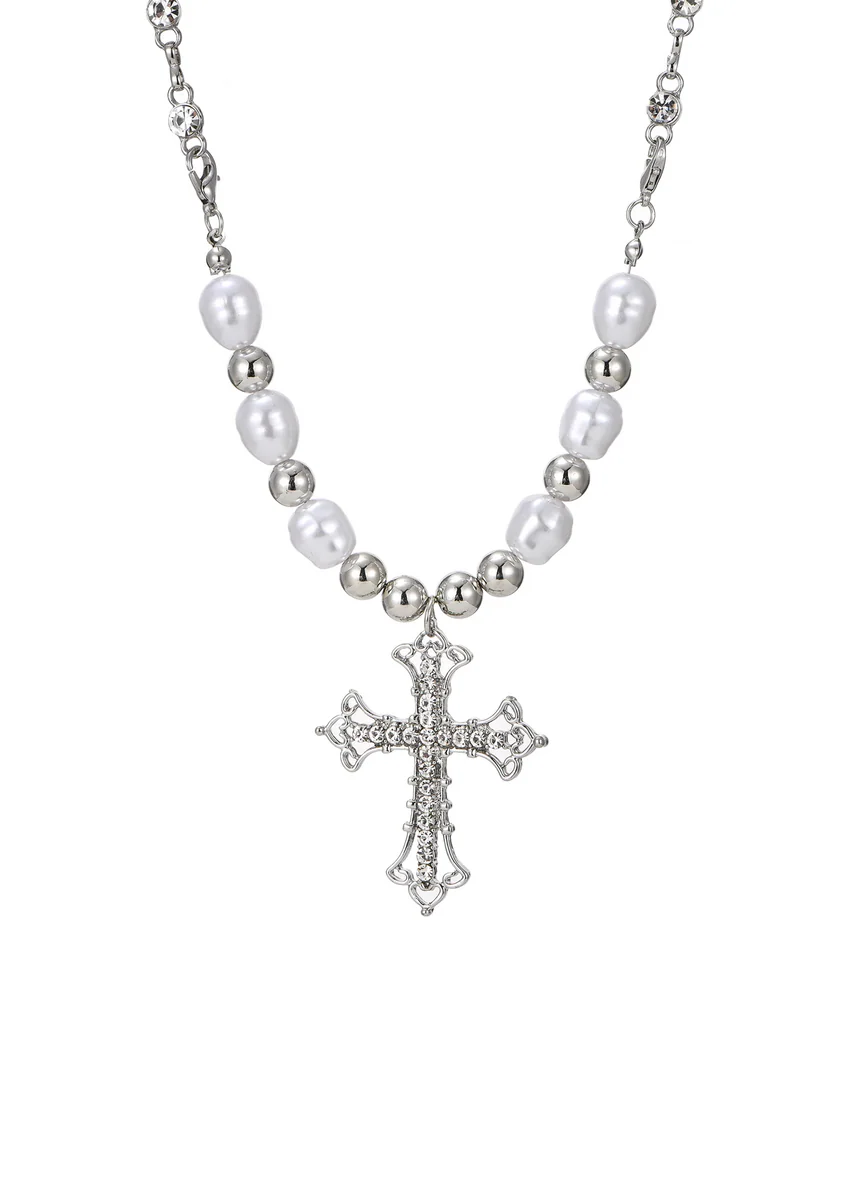 Vintage Pearl Cross Necklace